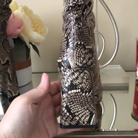 Vince Camuto Ambie Multi Snake Pointed Toe Mid Shaft Slouch Block Heel Booties - Picture 4 of 15